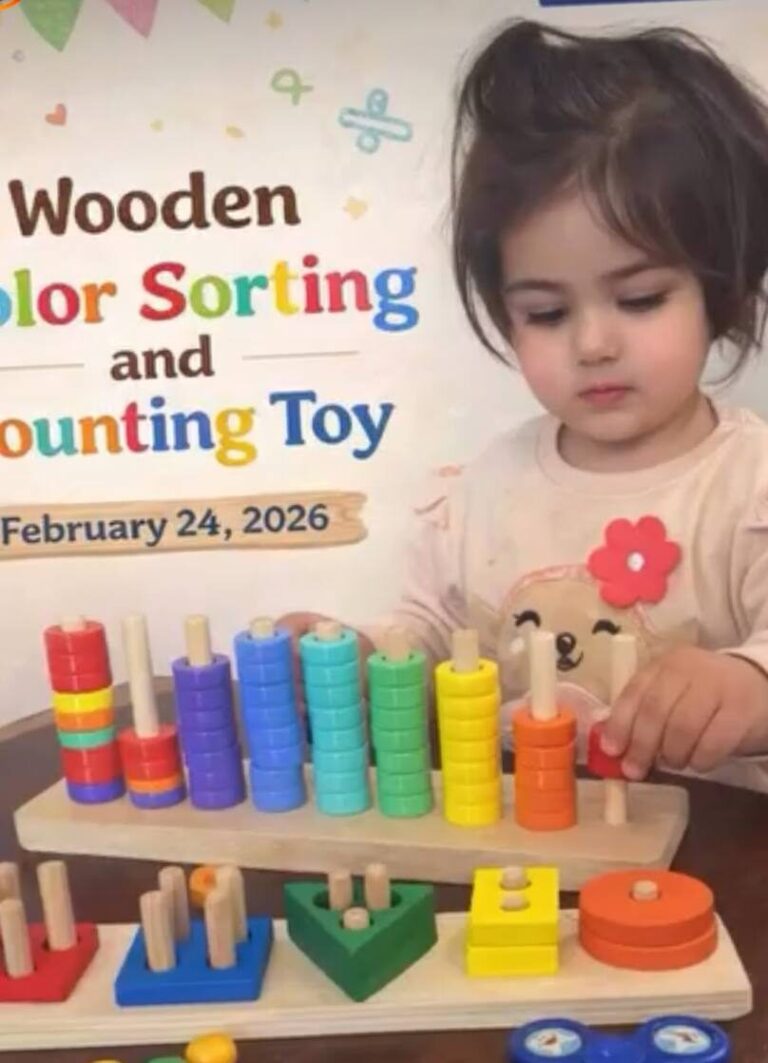 Child learning colors with a wooden counting toy